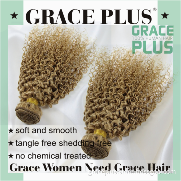 Grace plus 8-30" natural blonde curly human hair extensions cheap brazilian hair weave 18 inch color #27